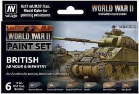 WW2 British Armour & Infantry Wargames Paint Set from Vallejo (6) Colors - Combat Miniatures