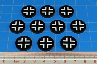 WWII Acrylic Faction Roundels, German National Cross in White on Black Acrylic (x10) - Combat Miniatures